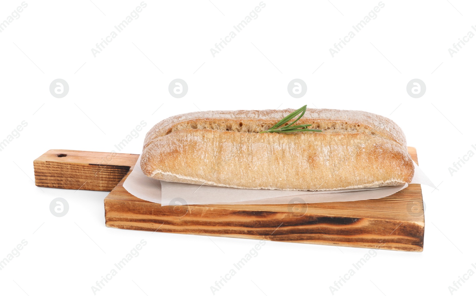 Photo of Crispy ciabatta isolated on white. Fresh bread