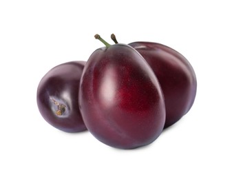 Photo of Delicious fresh ripe plums on white background