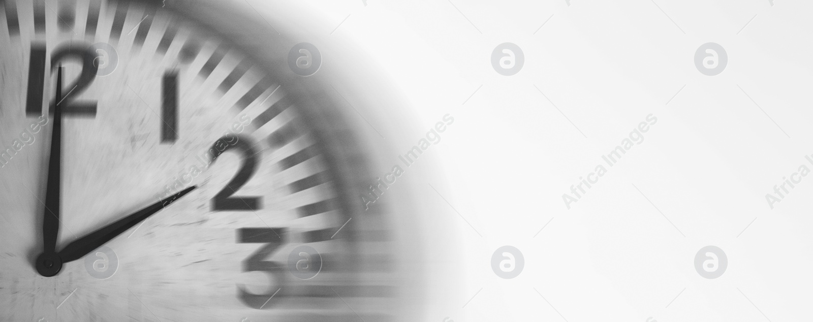 Image of Fleeting time concept. Clock on white background, motion effect. Banner design with space for text