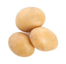 Photo of Tasty fresh potatoes on white background, top view