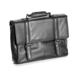 Black male leather briefcase on white background