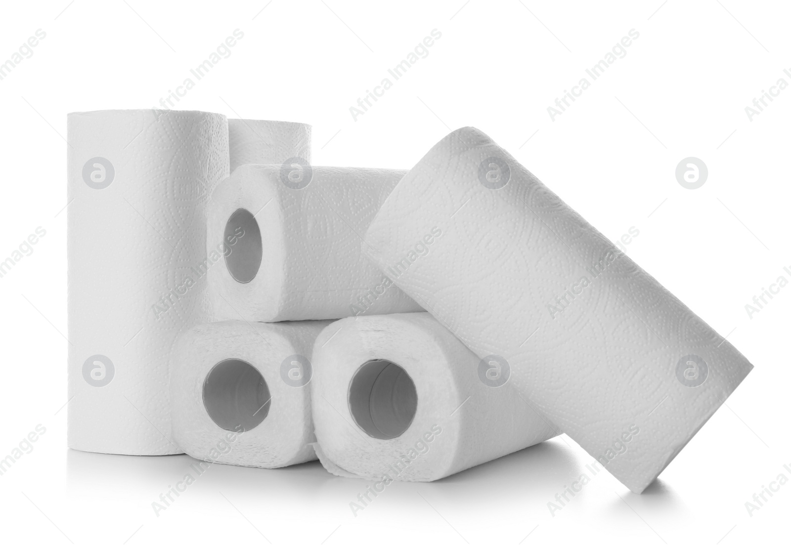 Photo of Rolls of paper towels on white background