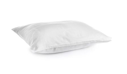 Photo of Clean soft bed pillow on white background