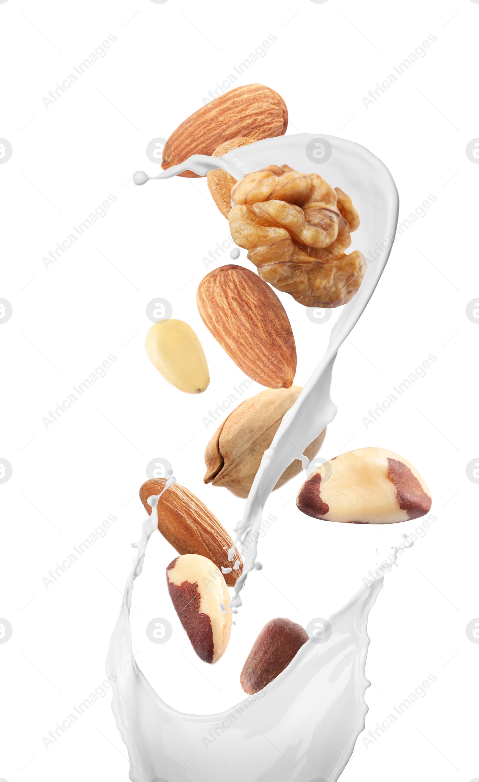 Image of Delicious natural nut milk on white background