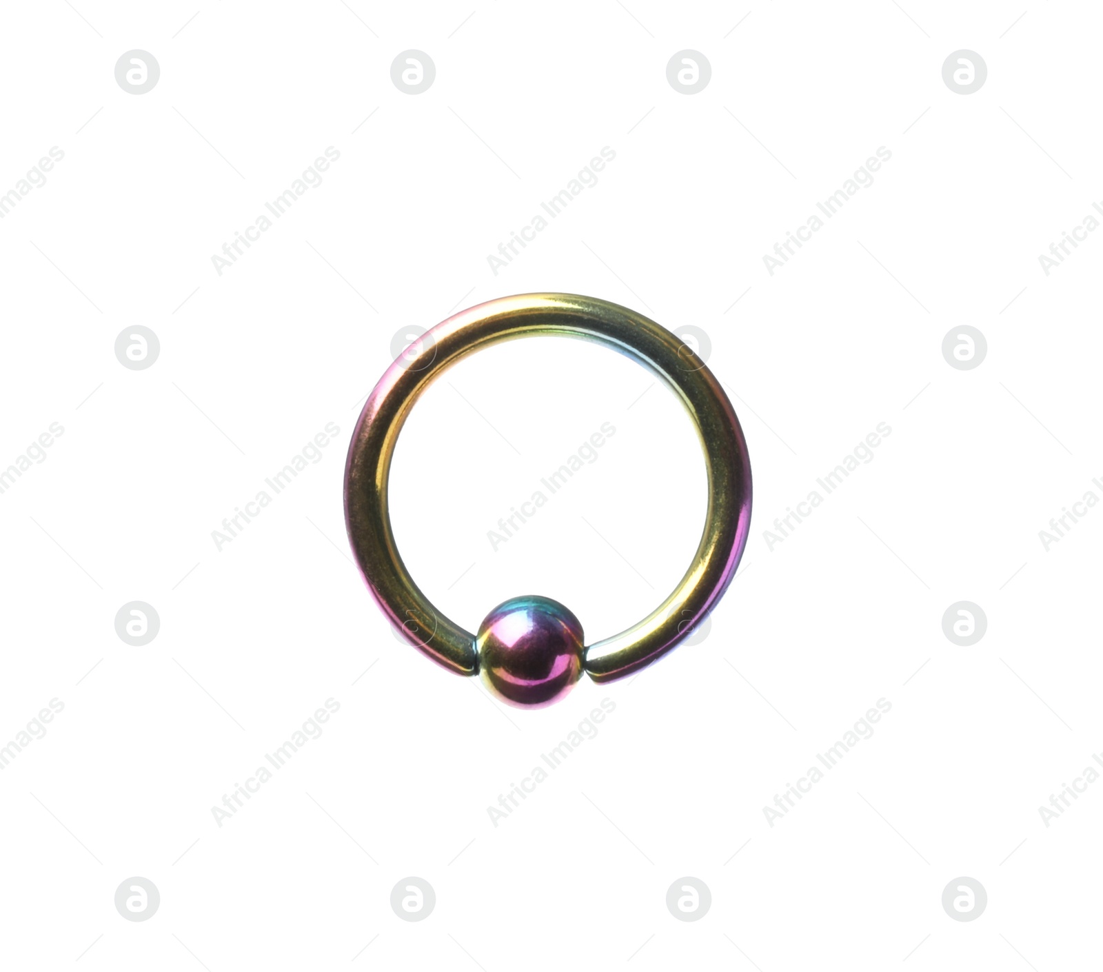 Photo of Piercing jewelry. Captive bead ring isolated on white