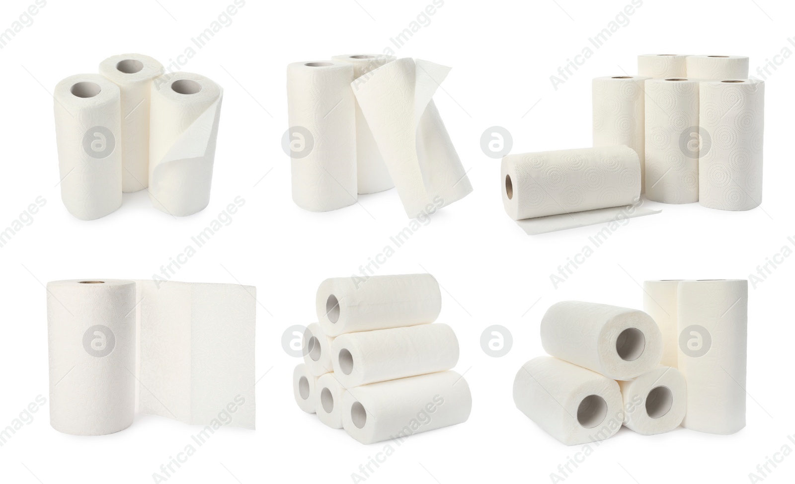 Image of Set of paper towels on white background