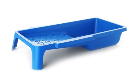 Empty plastic paint tray on white background