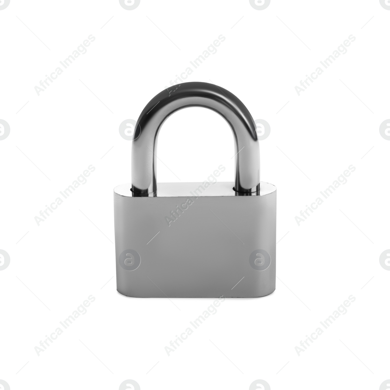 Photo of Steel padlock isolated on white. Safety concept