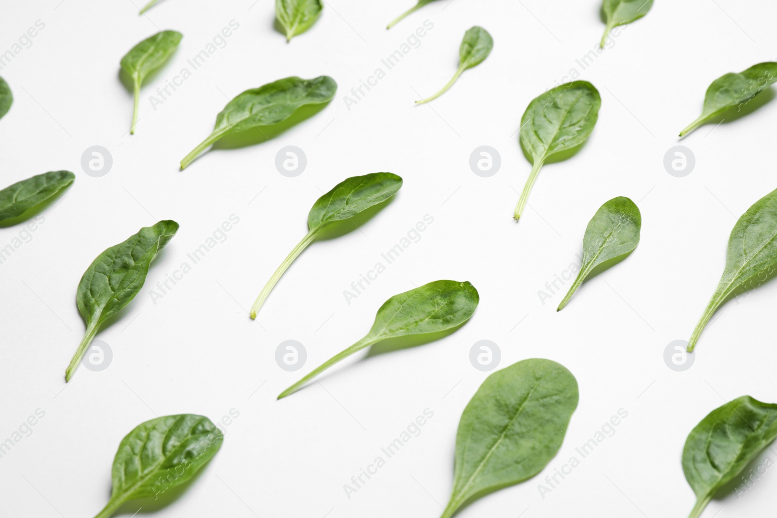 Photo of Fresh green healthy spinach on white background