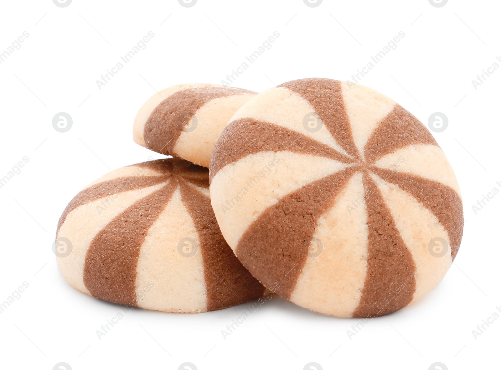 Photo of Sweet delicious striped cookies on white background