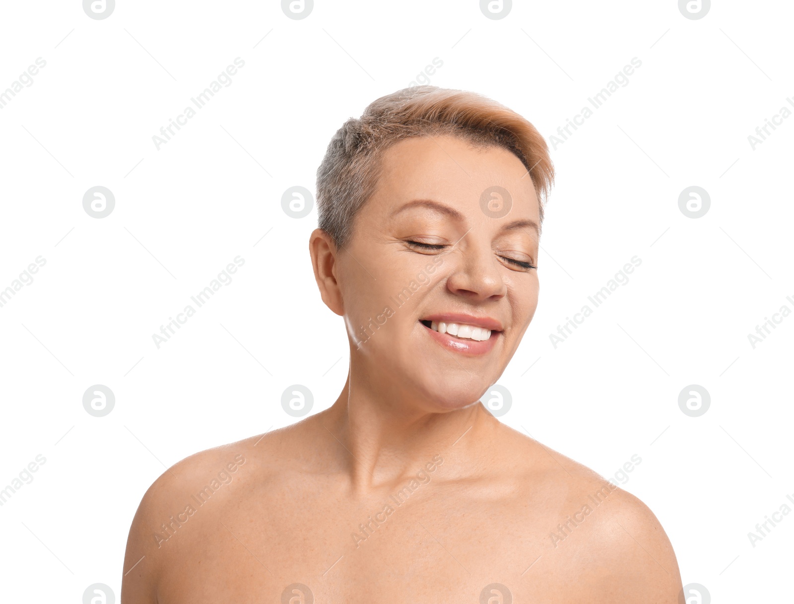 Photo of Mature woman with beautiful face on white background