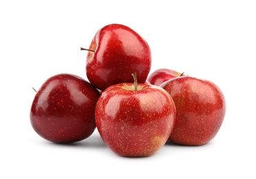 Photo of Ripe juicy red apples on white background