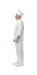 Photo of Professional chef in uniform on white background