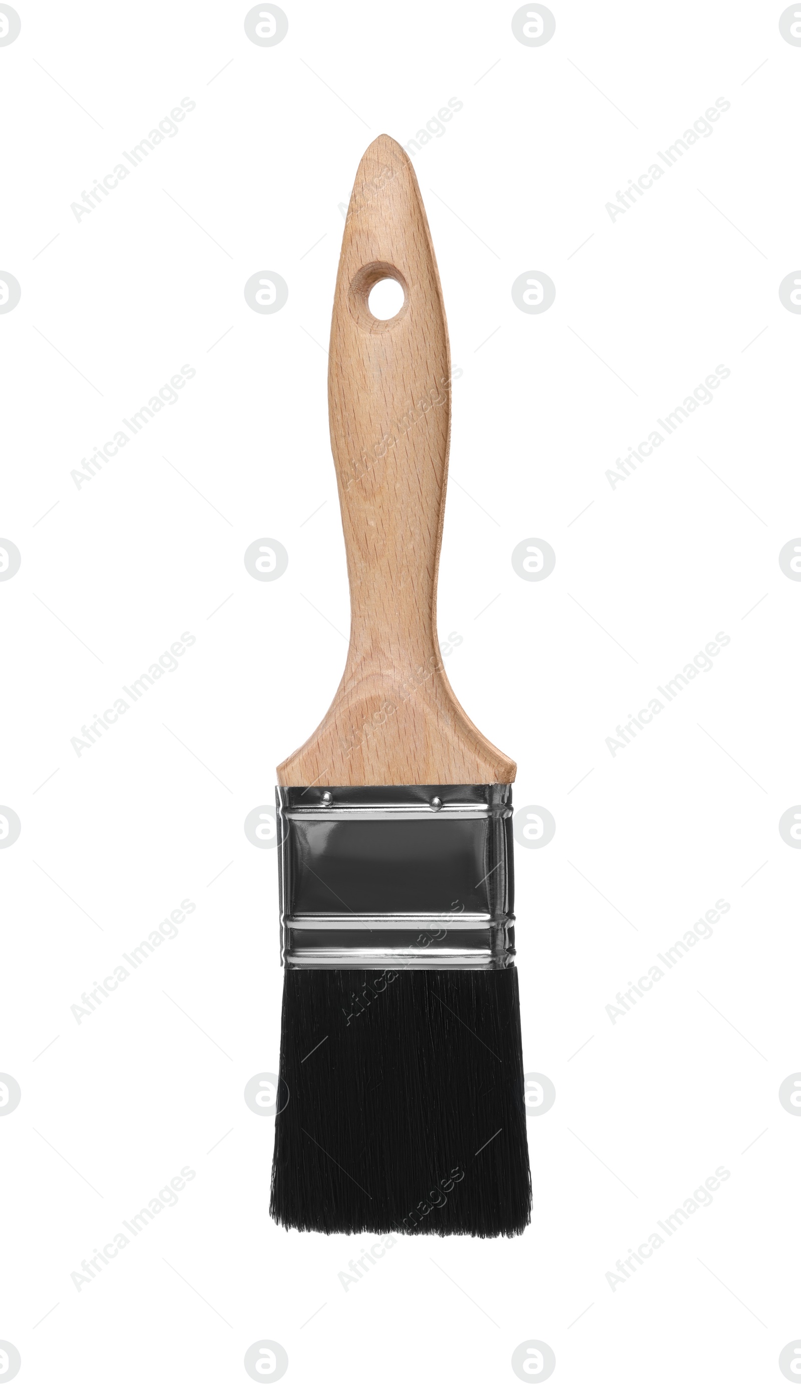 Photo of Paint brush with wooden handle isolated on white