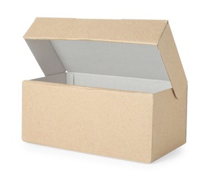 Photo of Empty open cardboard box isolated on white