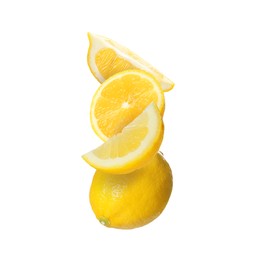 Cut and whole fresh lemons isolated on white