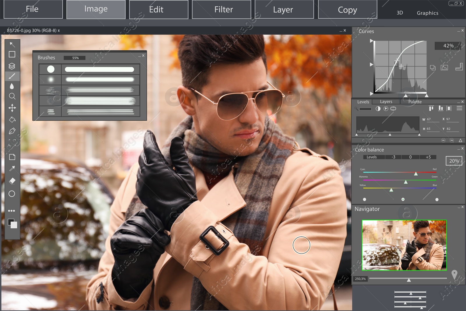 Image of Professional photo editor application.  handsome stylish man