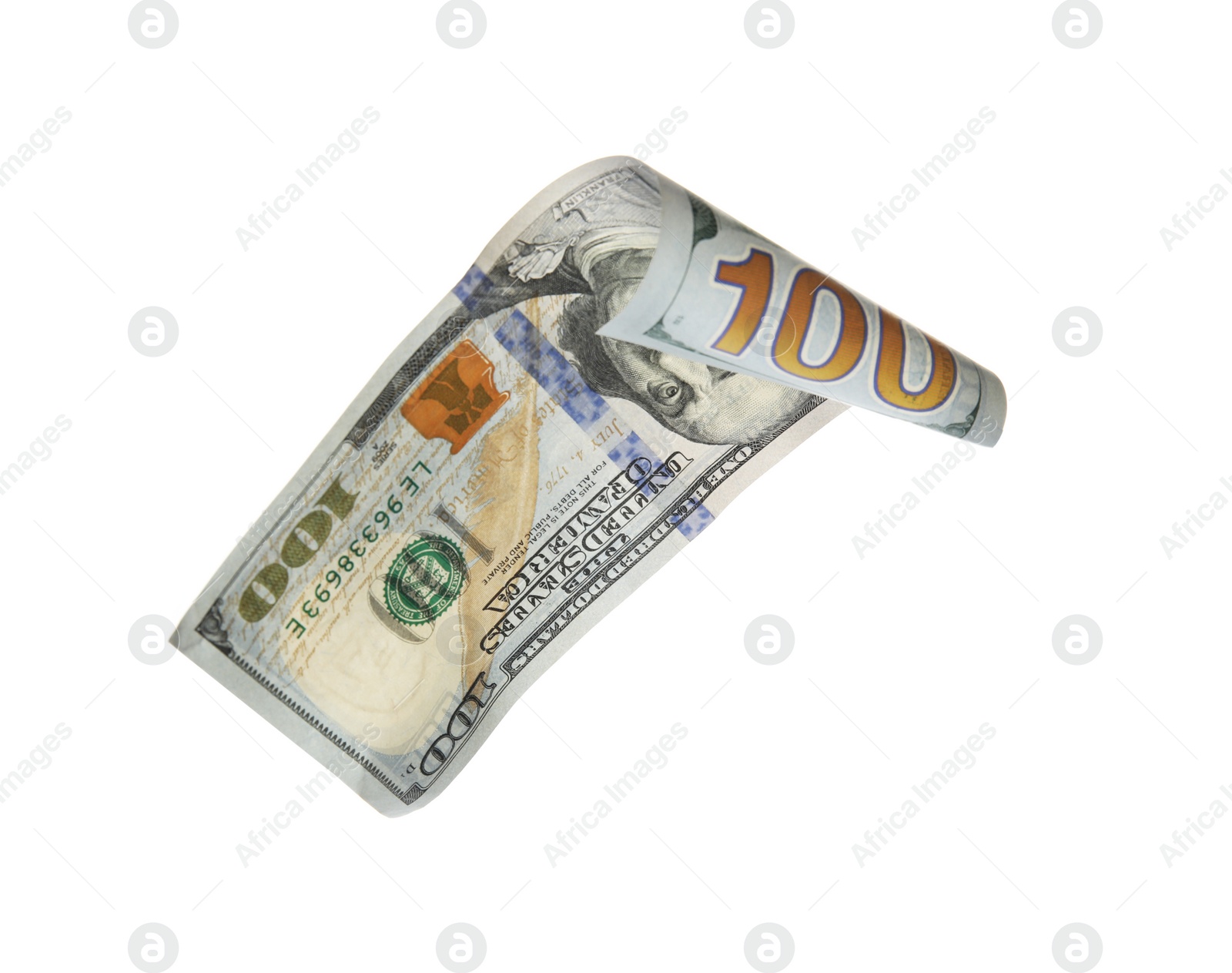 Photo of One hundred dollar banknote on white background. American national currency