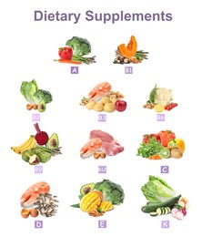 Image of Set with fresh products rich in different vitamins. Dietary Supplements