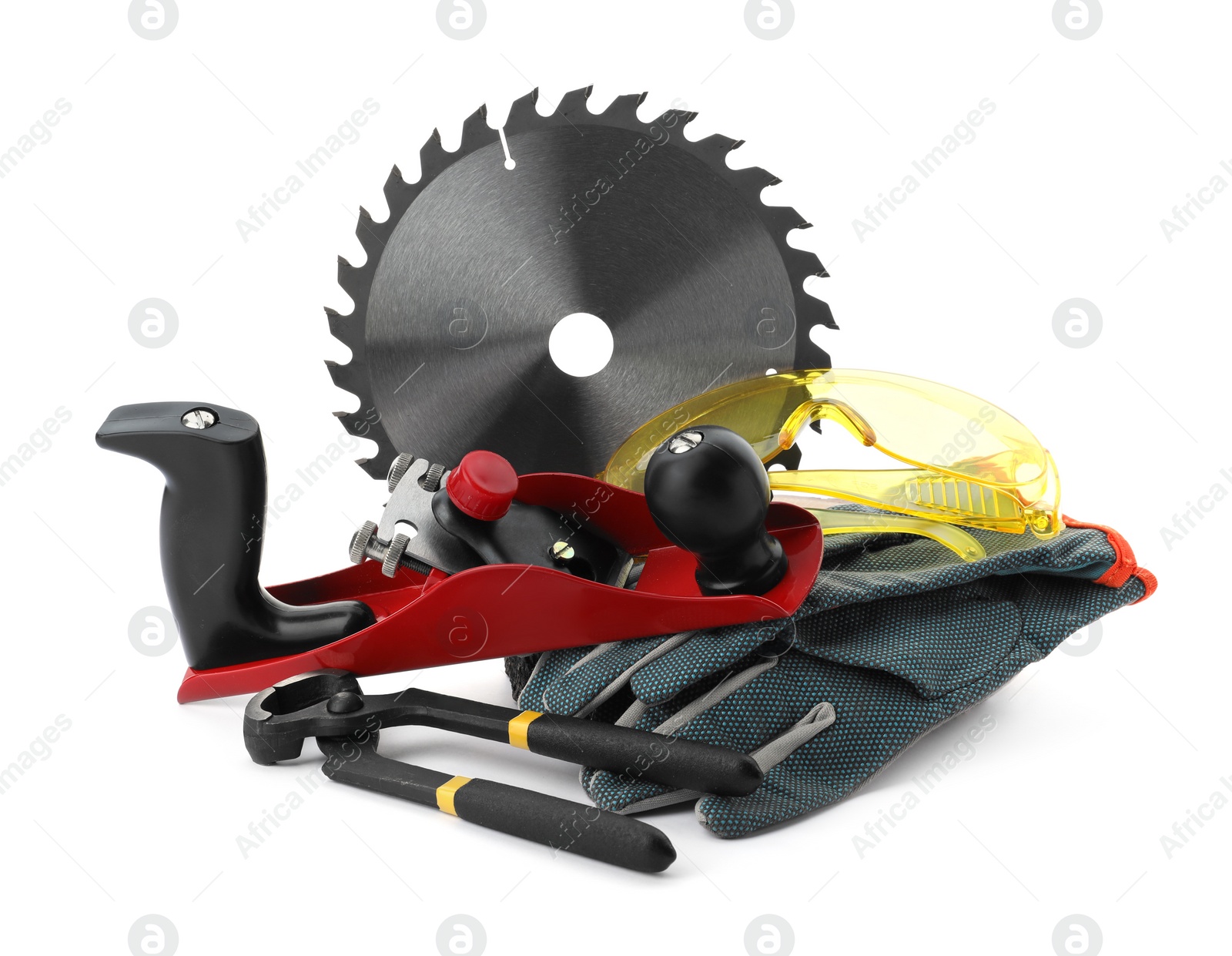 Photo of Set of modern carpenter's tools isolated on white