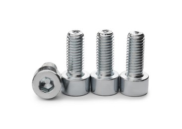 Metal socket screws isolated on white. Hardware tools