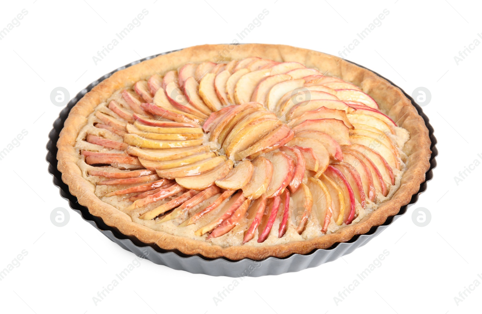 Photo of Delicious homemade apple tart isolated on white