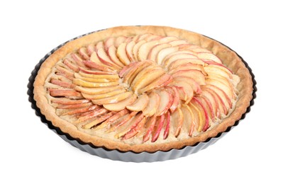 Photo of Delicious homemade apple tart isolated on white