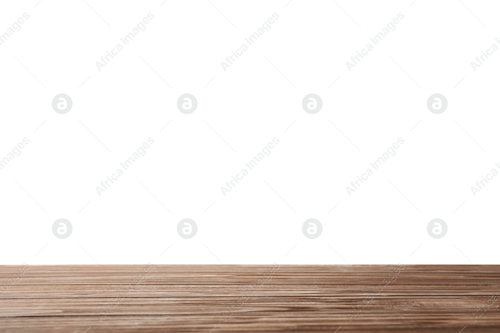 Photo of Empty wooden surface against white background. Mockup for design