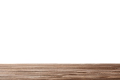 Photo of Empty wooden surface against white background. Mockup for design