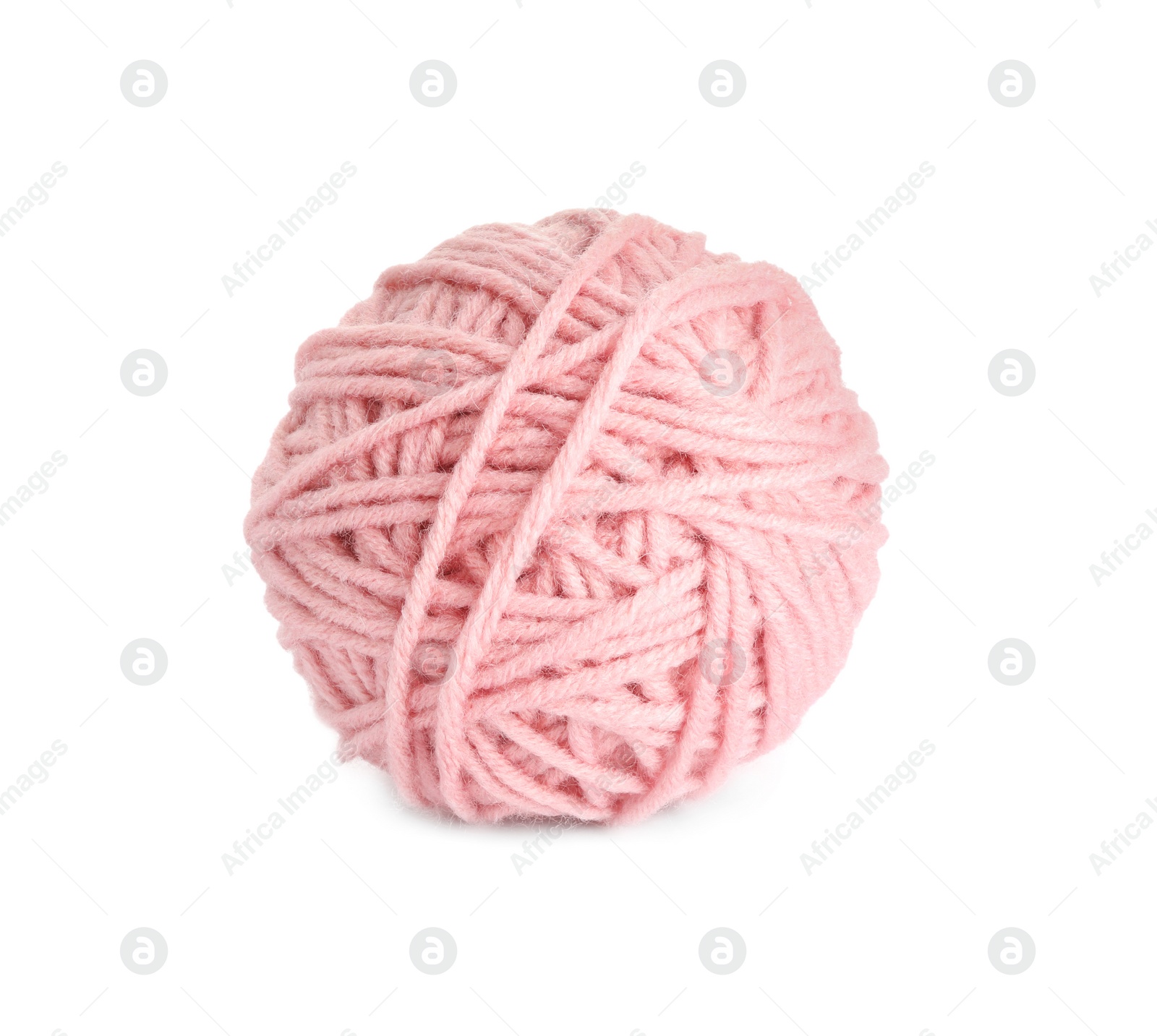 Photo of Soft pink woolen yarn isolated on white