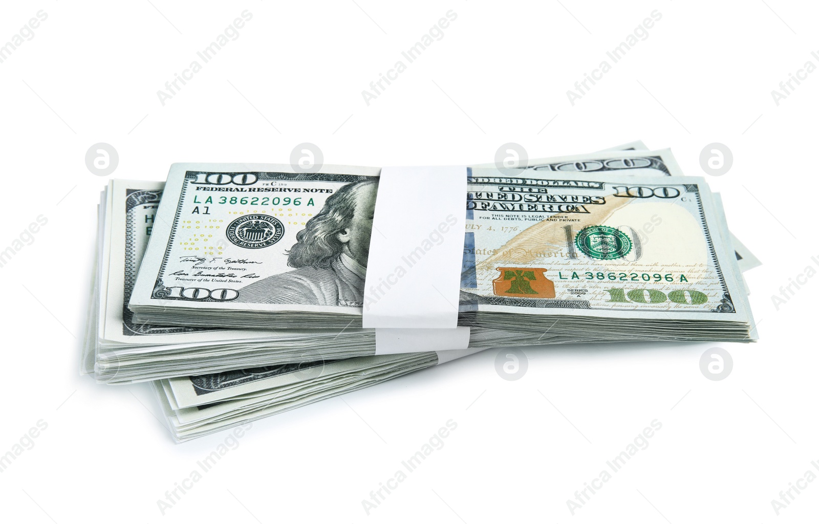 Photo of Dollar banknotes on white background. American national currency