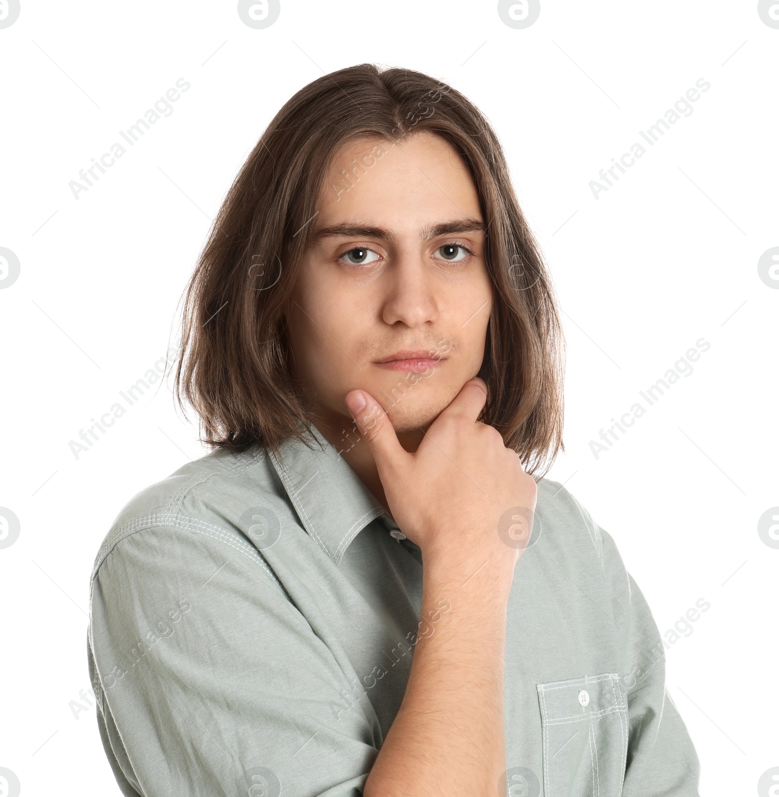 Photo of Portrait of young man on white background