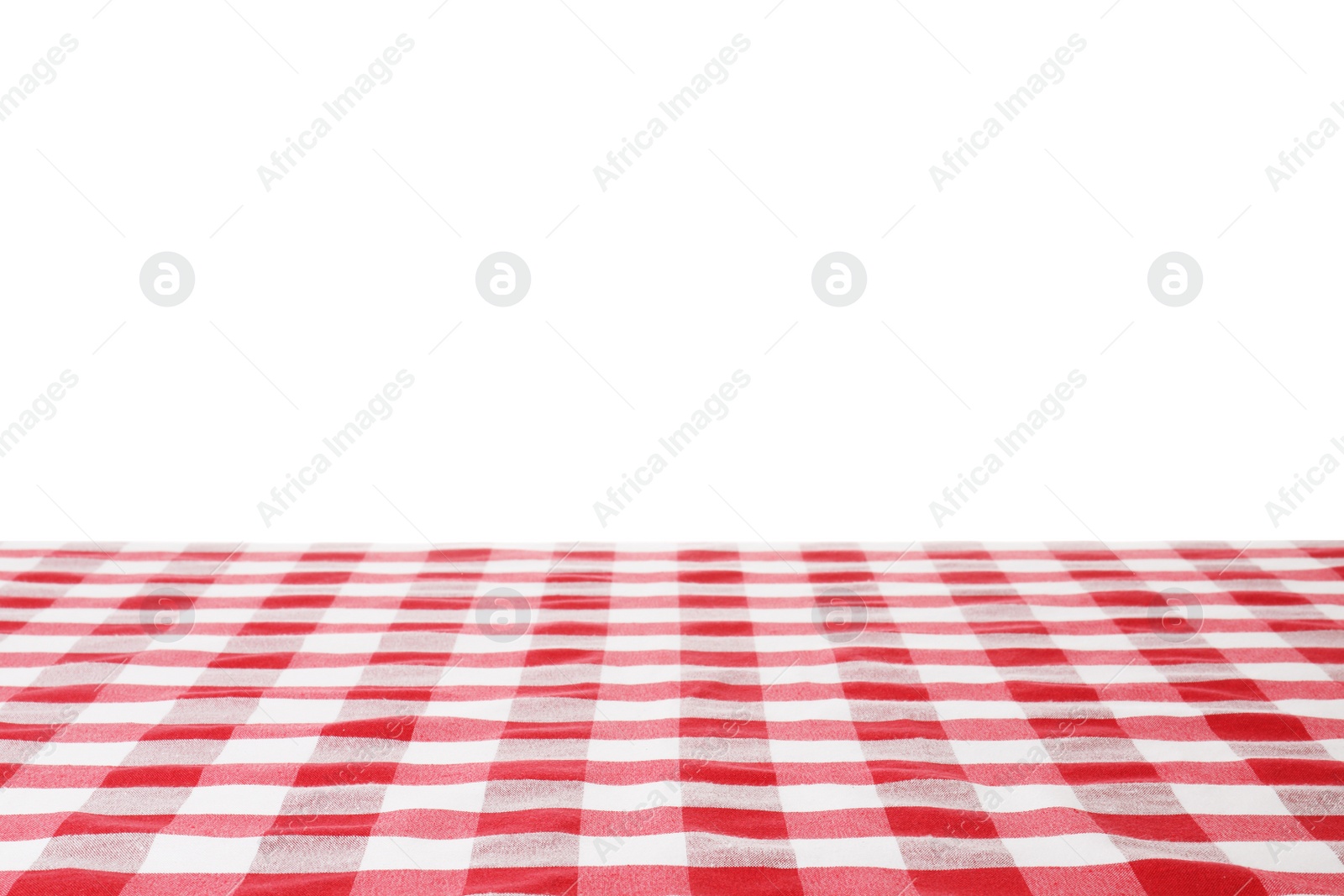 Photo of Table with red checkered cloth isolated on white