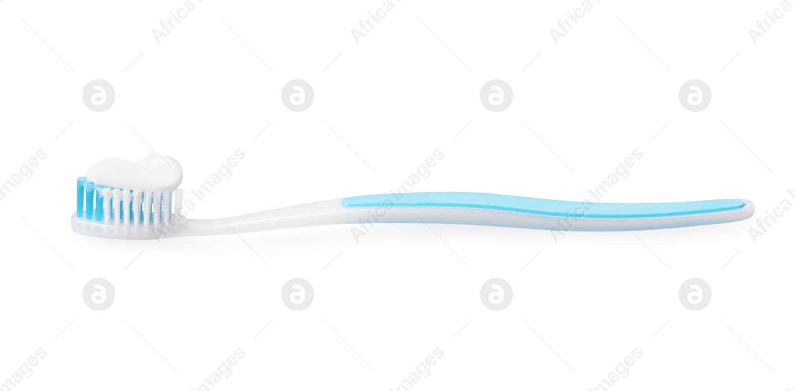 Photo of Plastic toothbrush with paste on grey background