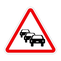 Illustration of Road sign TRAFFIC QUEUES LIKELY AHEAD on white background, illustration 