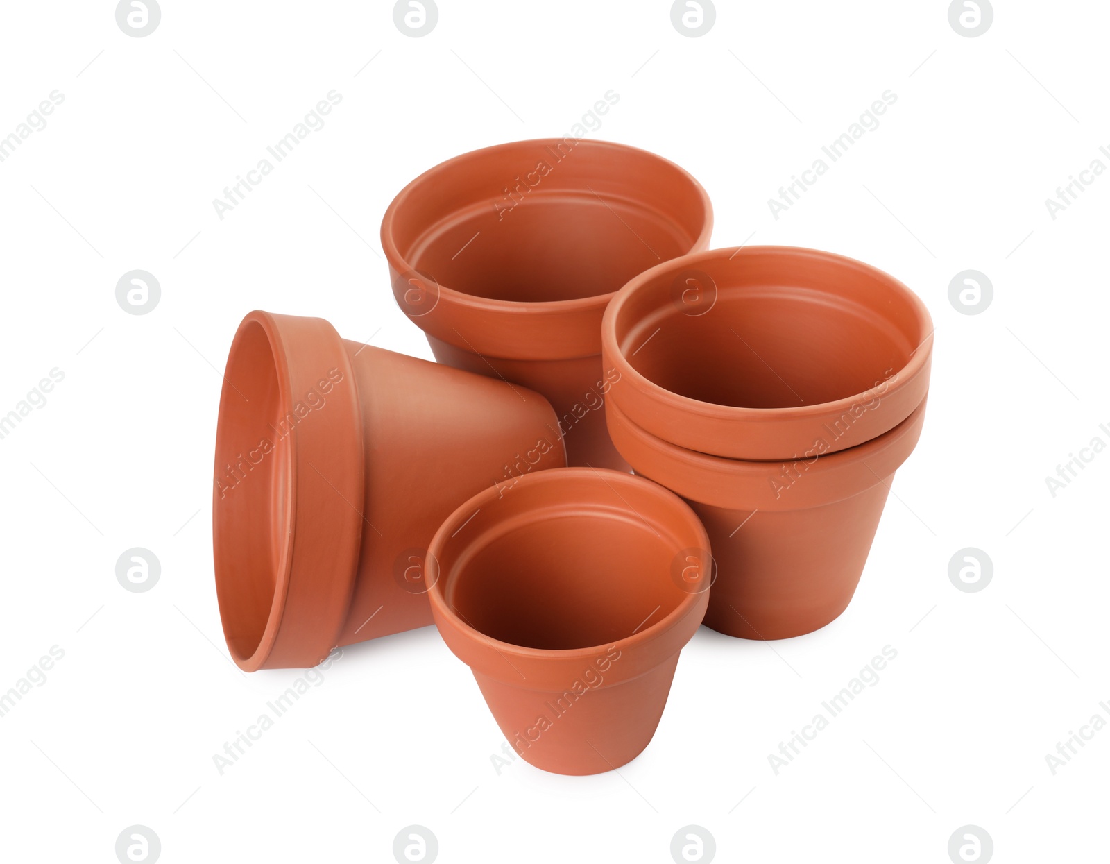 Photo of Empty clay flower pots isolated on white