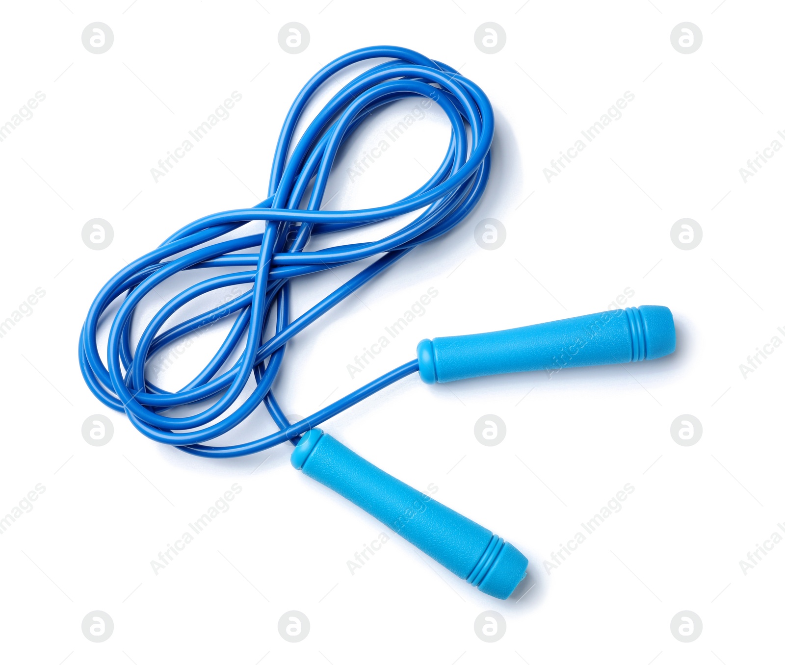 Photo of Jump rope on white background, top view