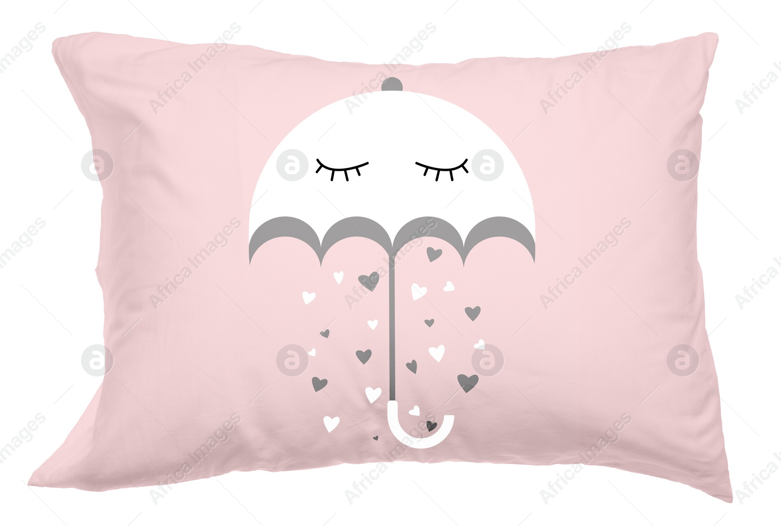 Image of Soft pillow with printed cute umbrella isolated on white