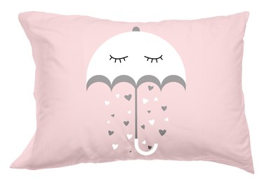 Image of Soft pillow with printed cute umbrella isolated on white