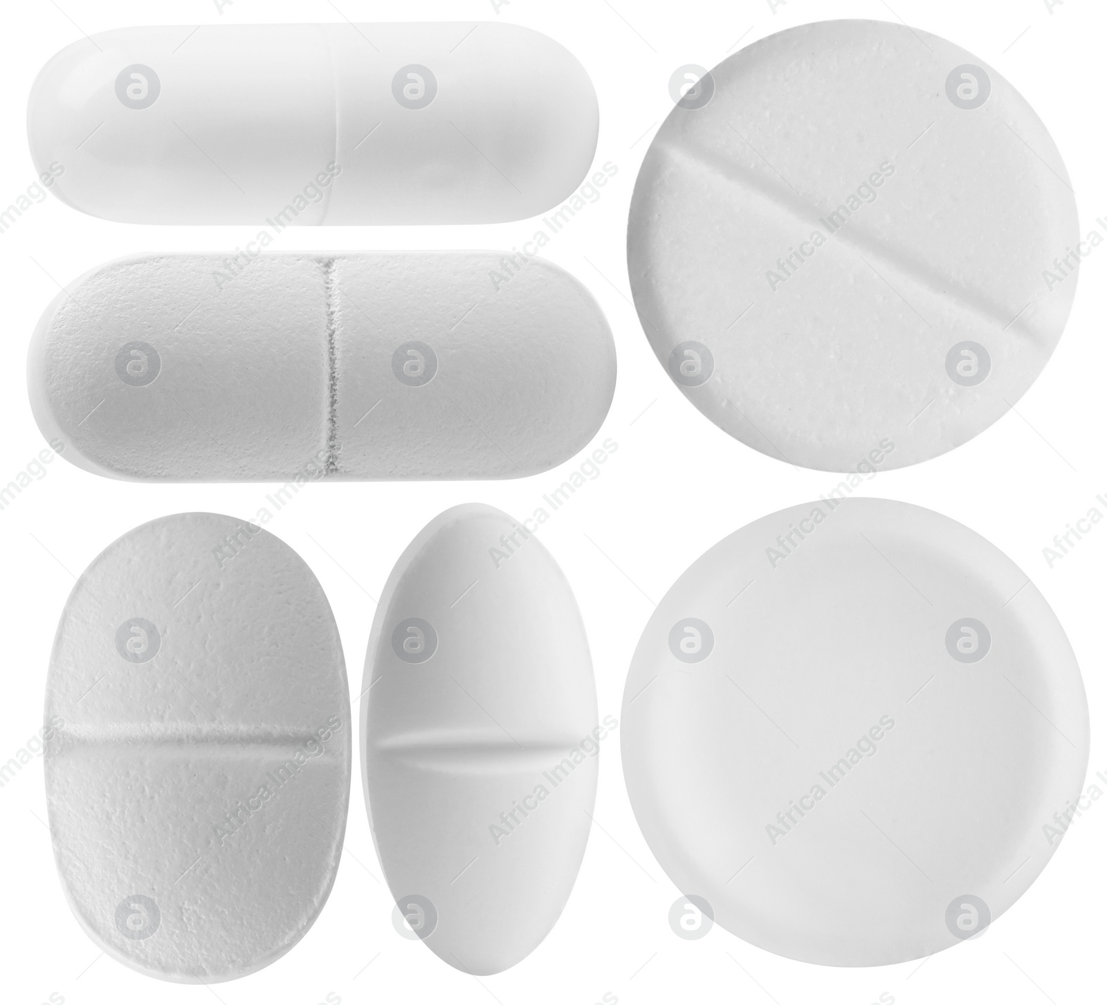 Image of Set of different pills isolated on white