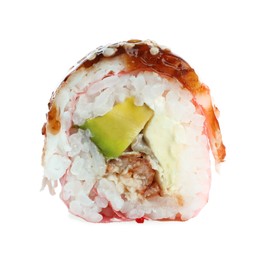 Photo of Delicious fresh sushi roll isolated on white