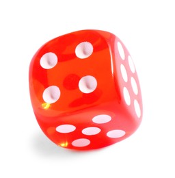 One red game dice isolated on white