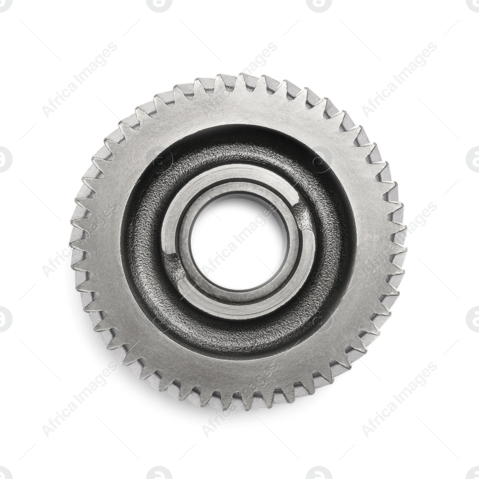 Photo of Stainless steel gear isolated on white, top view