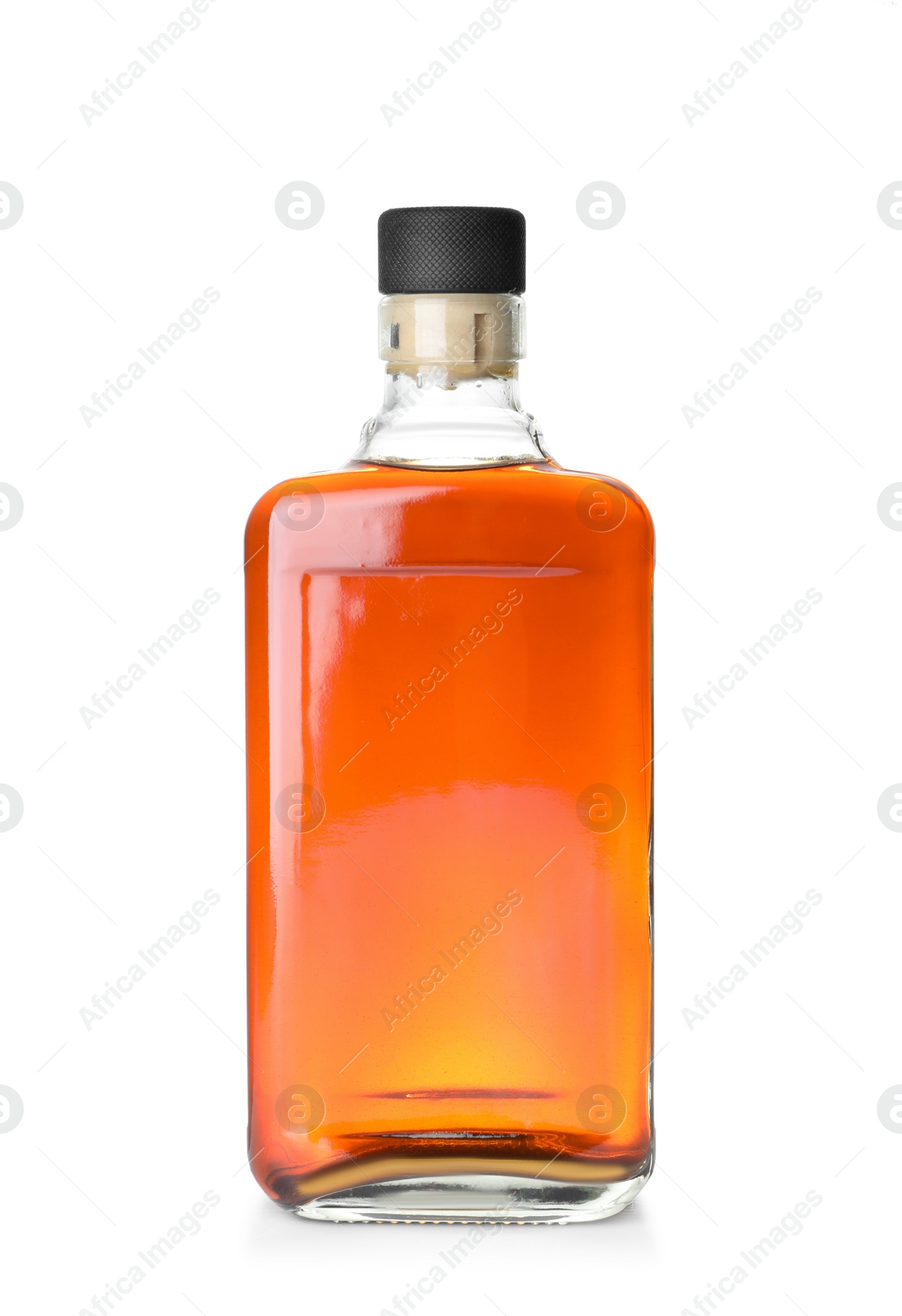 Photo of Bottle of scotch whiskey on white background