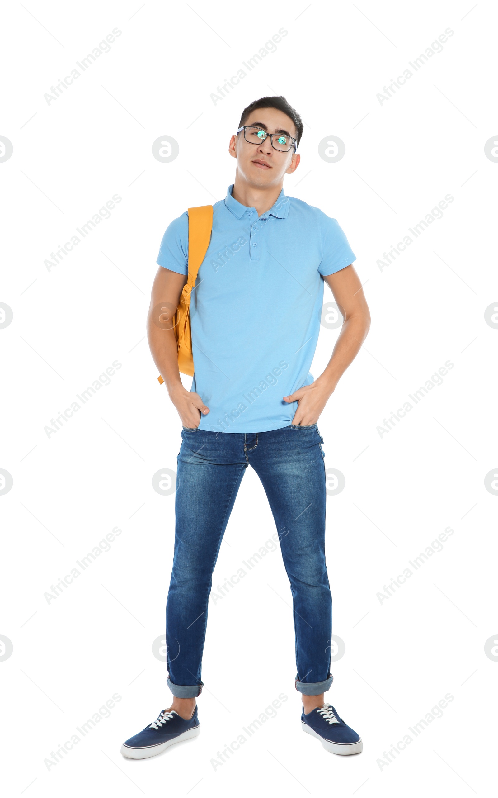 Photo of Asian teenager boy in casual clothes on white background