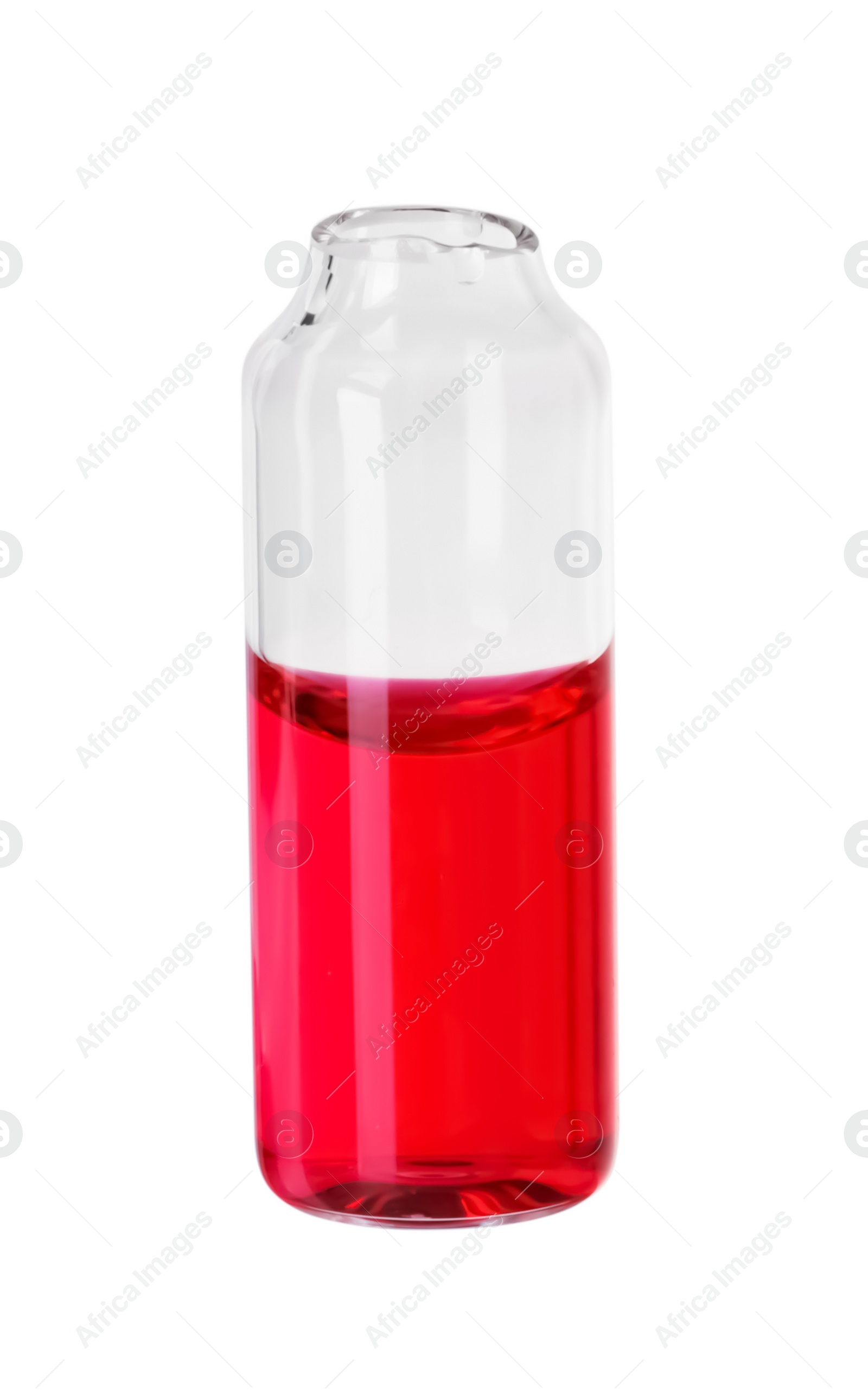 Photo of Open glass ampoule with liquid isolated on white