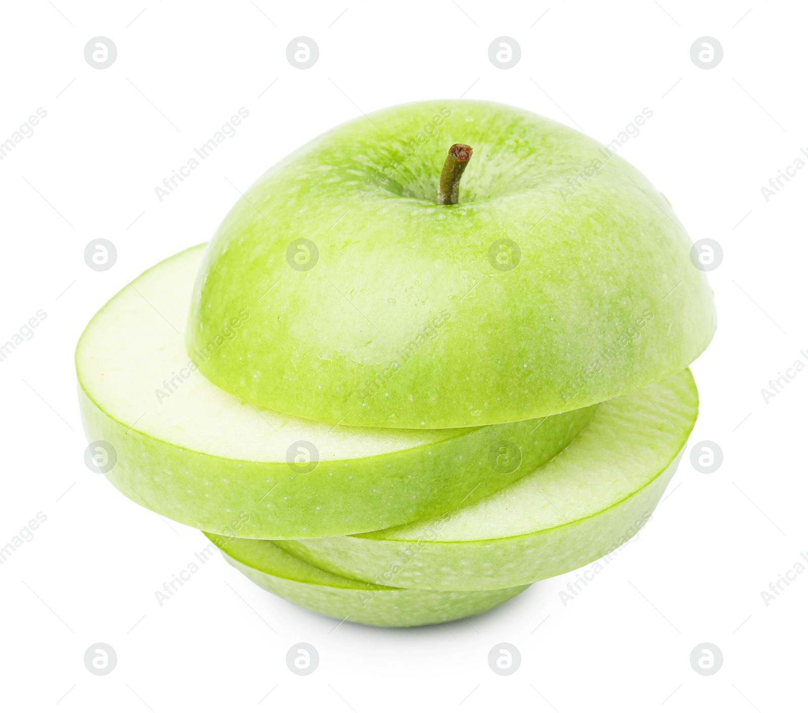 Photo of Sliced ripe green apple isolated on white