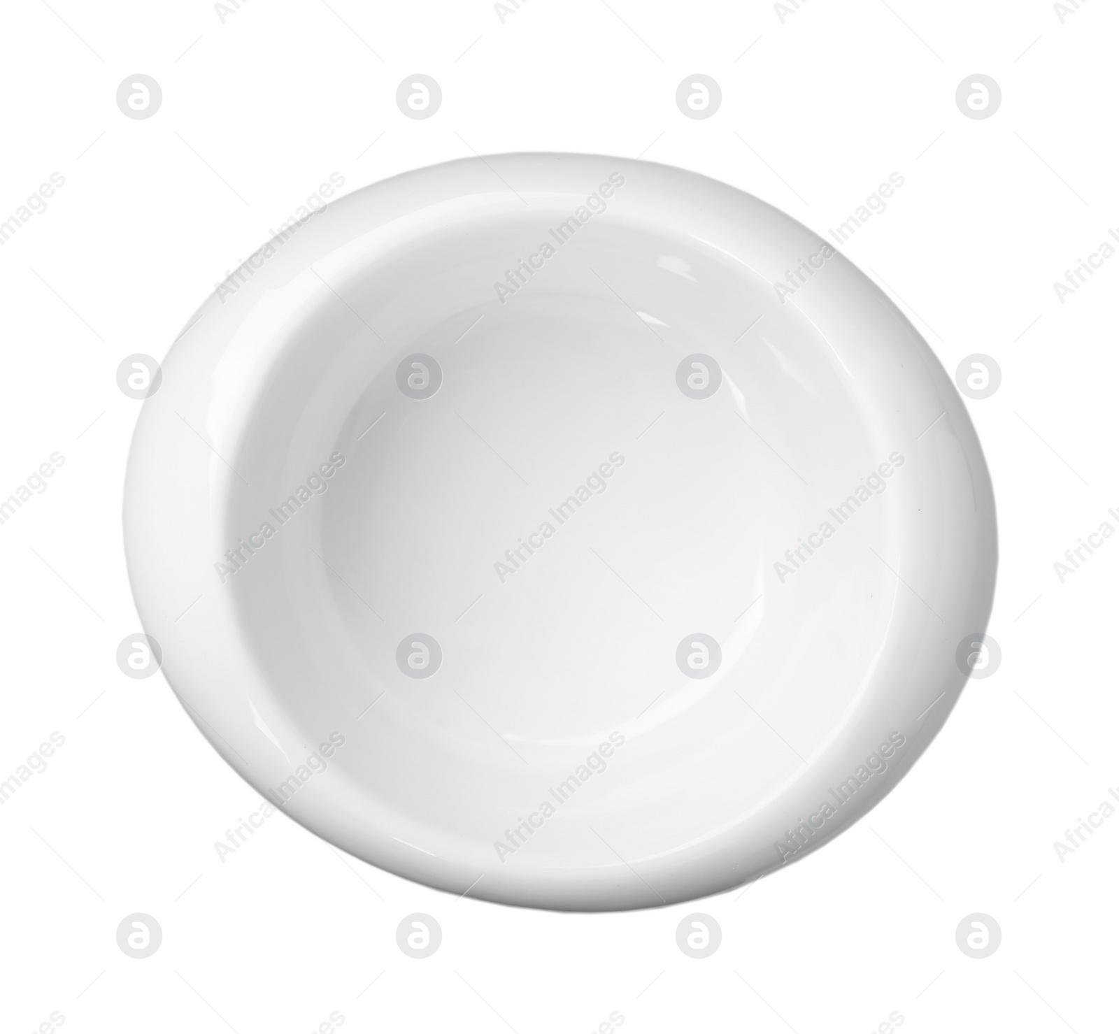 Photo of Ceramic bowl with space for text on white background, top view. Washing dishes