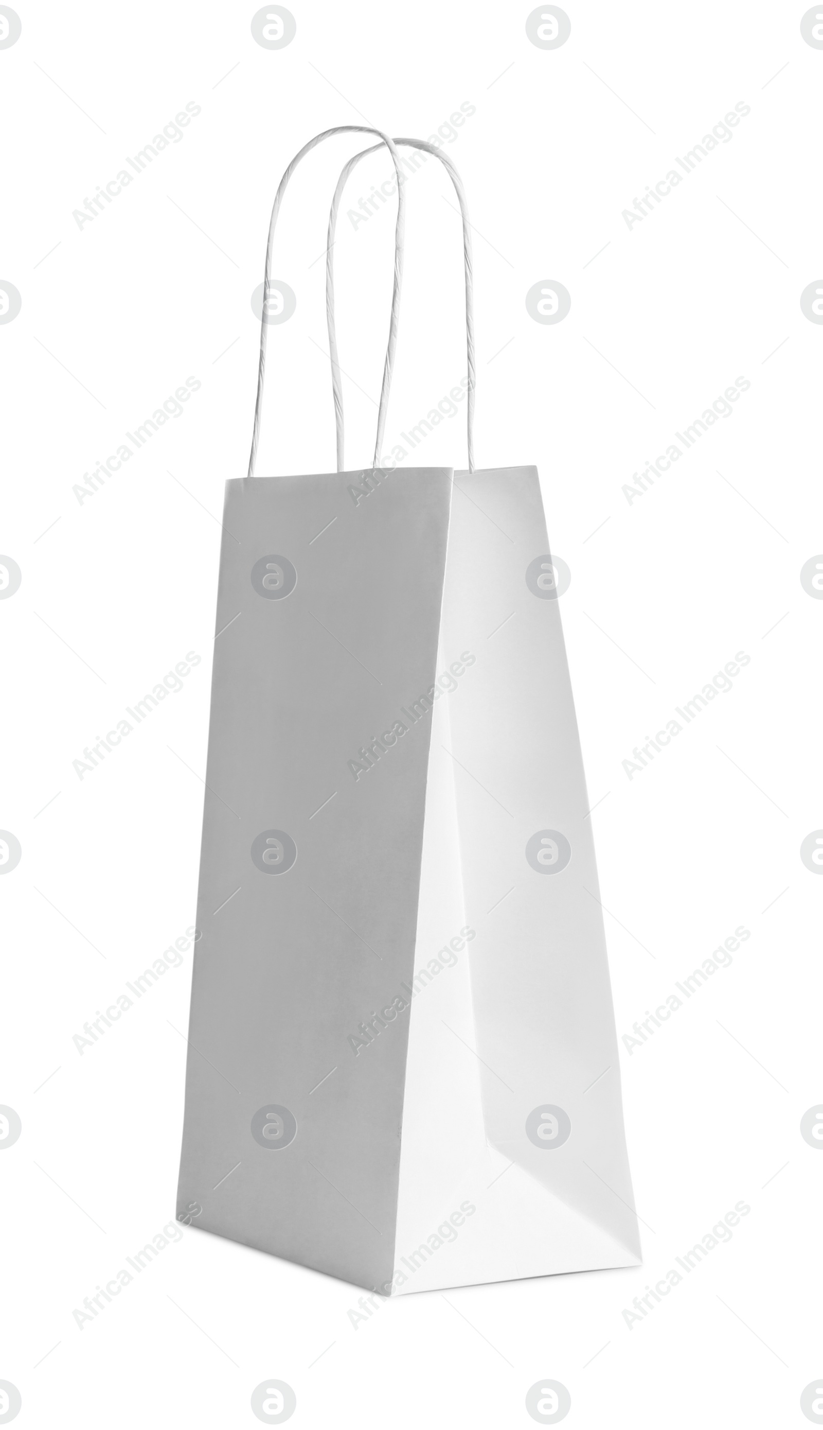 Photo of One paper bag isolated on white. Mockup for design