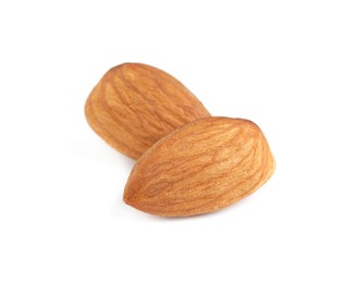 Photo of Organic almond nuts on white background. Healthy snack